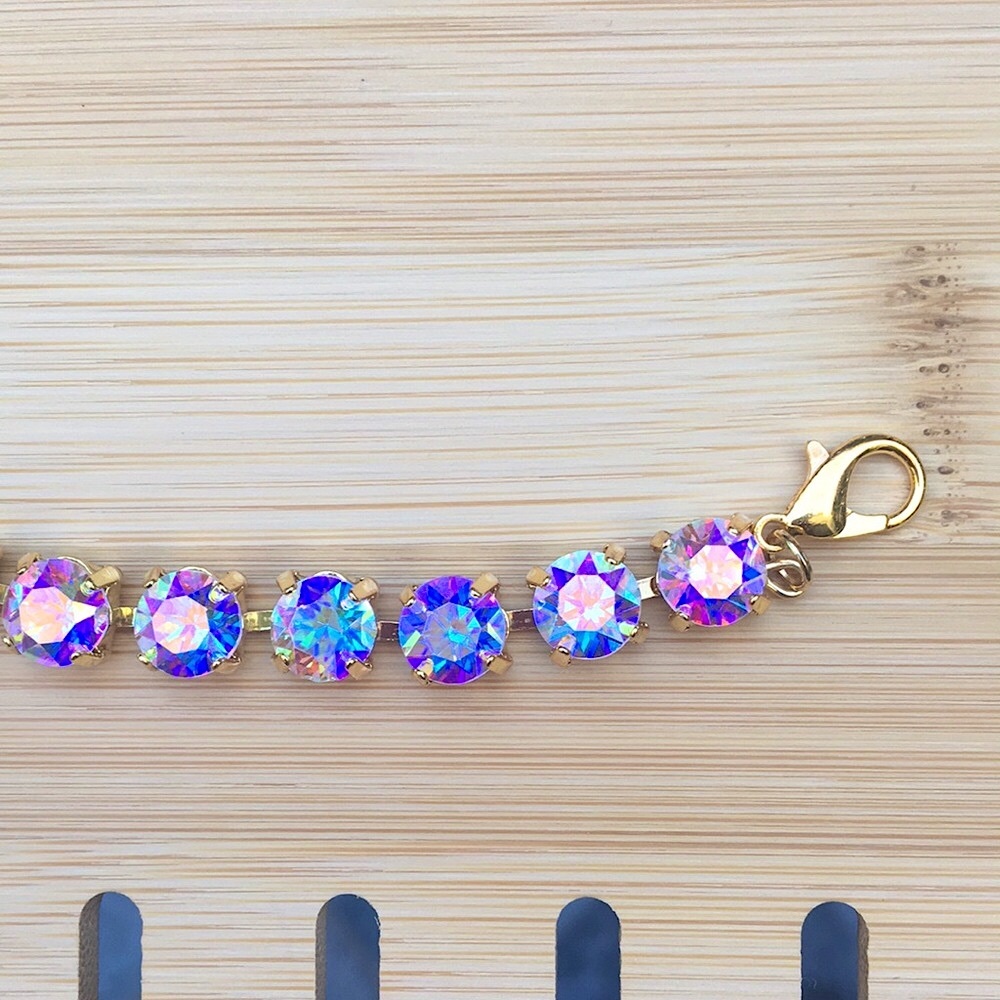 Aurora Borealis + Gold Crystal Tennis Bracelet - Picture 14 of 16